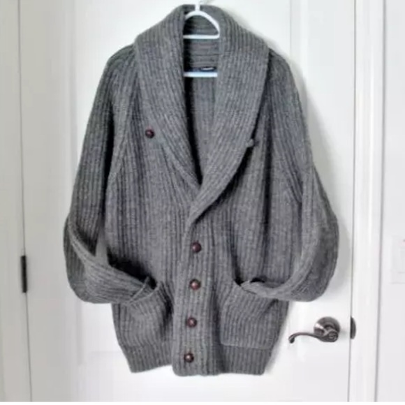 J Peterman Other - J. PETERMAN grey classic men’s chunky warm wool ribbed shawl collar cardigan